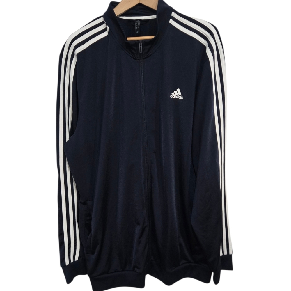 Adidas Men's Navy Track Jacket Three White Stripes - Picture 4 of 4